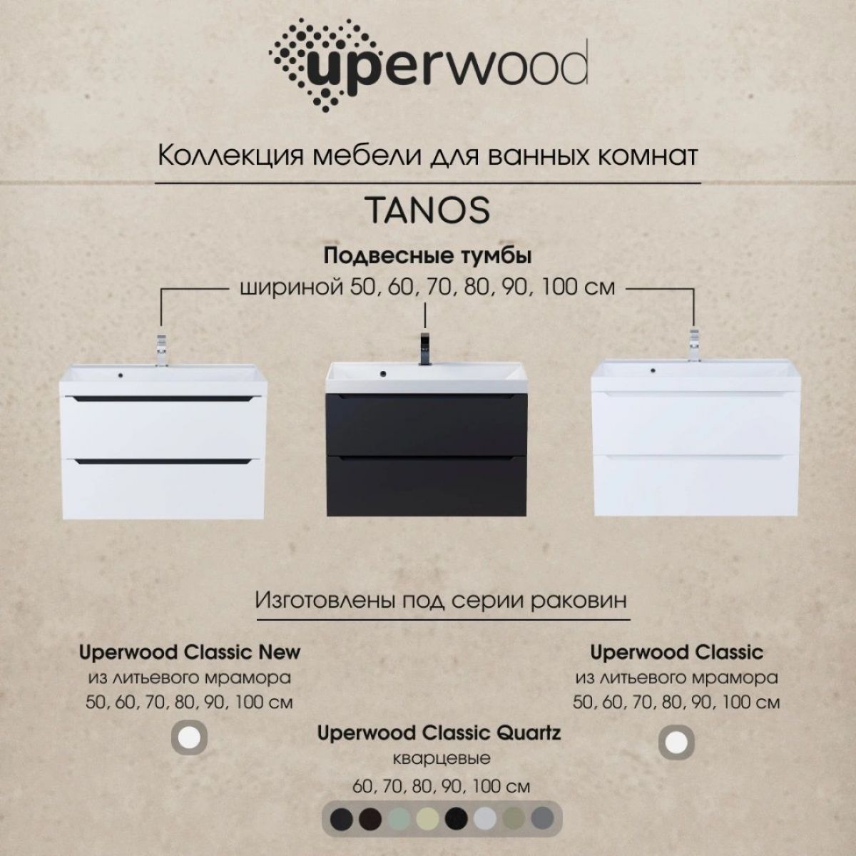 Тумба под раковину Uperwood Tanos 80 см, подвесная, белая матовая | фото 9