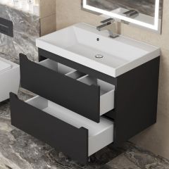 Тумба под раковину Uperwood Tanos 70 см, подвесная, черная матовая | фото 2