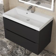 Тумба под раковину Uperwood Tanos 80 см, подвесная, черная матовая | фото 11